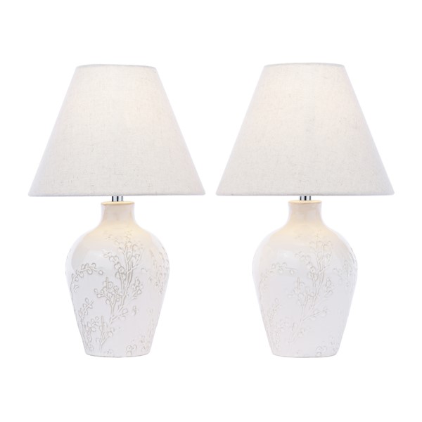(image for) Laura Ashley Pussywillow Table Lamp Cream Ceramic and Polished Chrome With Shade